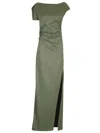 Del Core Asymmetric Satin Maxi Dress In Green