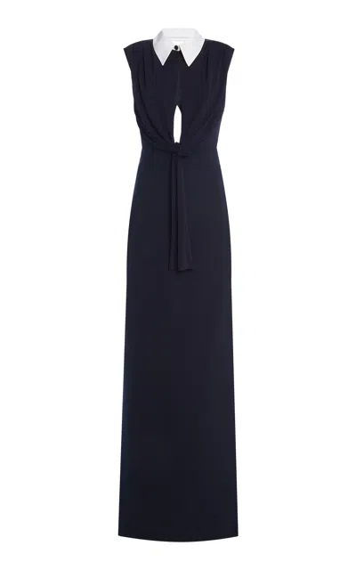 Del Core Draped Gown With Collar In Navy