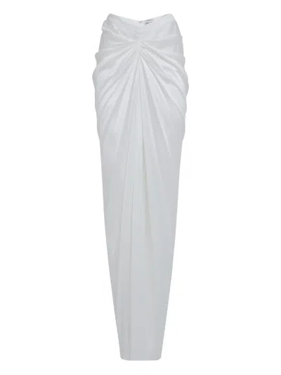 Del Core Draped Satin Maxi Skirt In White