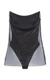 Del Core Draped Silk Organza Corset Top In Black