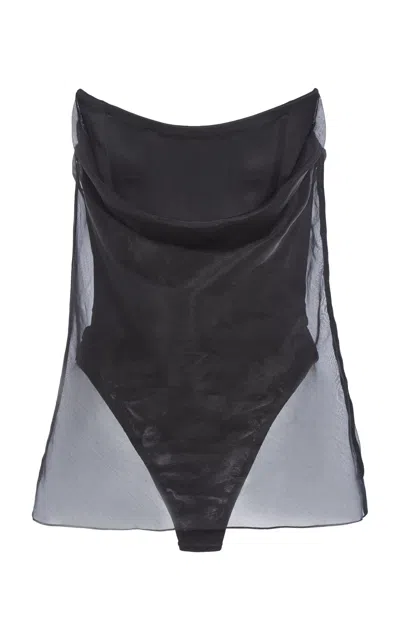 Del Core Draped Silk Organza Corset Top In Black