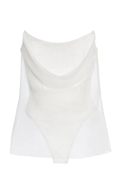 Del Core Draped Silk Organza Corset Top In White
