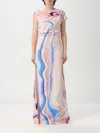 Del Core Asymmetric Printed Satin Maxi Dress In Pink