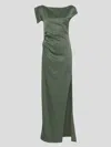 Del Core Asymmetric Satin Maxi Dress In Leaf Green
