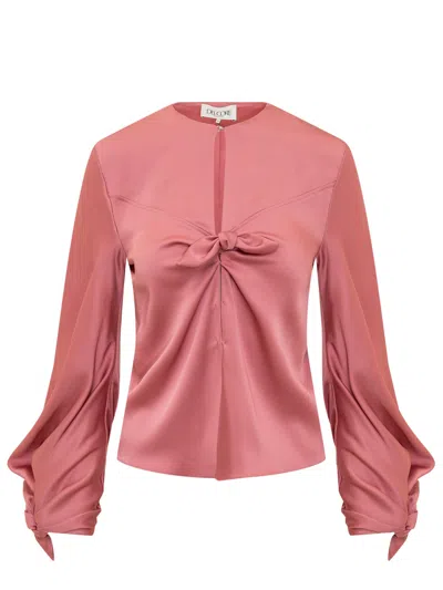 Del Core Elegant Mini Blouse With Bow Detail In Antique Rose
