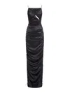 Del Core Draped Silk Maxi Dress In Black