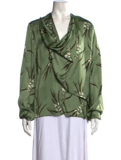 Pre-owned Del Core Floral Print Cowl Neck Blouse In Green