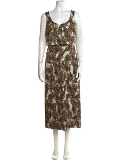 Pre-owned Del Core Floral Print Midi Length Dress W/ Tags In Green