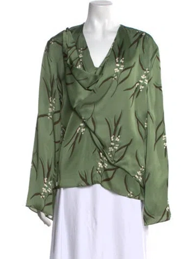Pre-owned Del Core Floral Print V-neck Blouse W/ Tags In Green