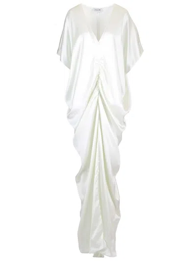Del Core Draped Envers Satin Long Kaftan Dress In Grey