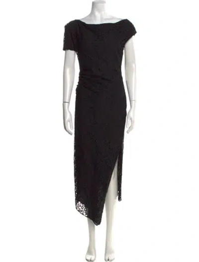 Pre-owned Del Core Lace Pattern Midi Length Dress W/ Tags In Black
