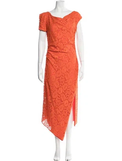 Pre-owned Del Core Lace Pattern Midi Length Dress W/ Tags In Orange