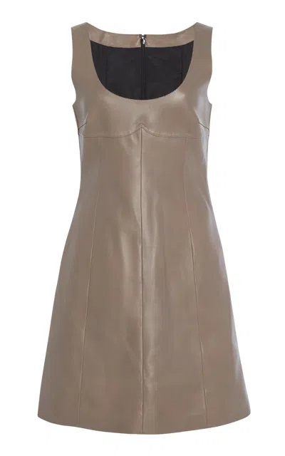 Del Core Leather Mini Dress In Taupe