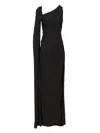 Del Core Long Dress With Side Drawstring And Long Open Sleeve In Black