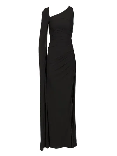 Del Core Long Dress With Side Drawstring And Long Open Sleeve In Black