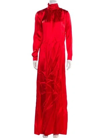 Pre-owned Del Core Mock Neck Long Dress In Red