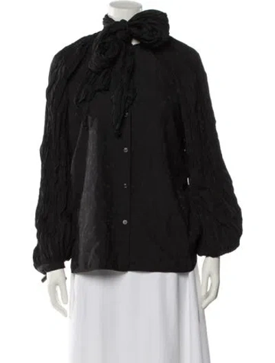 Pre-owned Del Core Mock Neck Long Sleeve Button-up Top In Multi