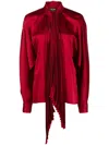 Del Core Satin-finish Puff-sleeve Blouse In Red