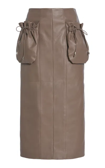 Del Core Pocket-detailed Leather Midi Skirt In Taupe