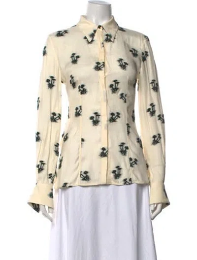 Pre-owned Del Core Printed Long Sleeve Button-up Top In Neutrals