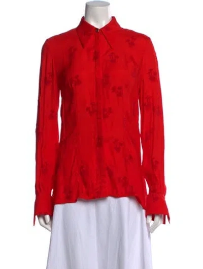 Pre-owned Del Core Printed Long Sleeve Button-up Top W/ Tags In Red