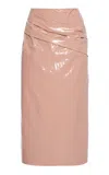 Del Core Ruched Lacquared Cotton Midi Skirt In Light Pink