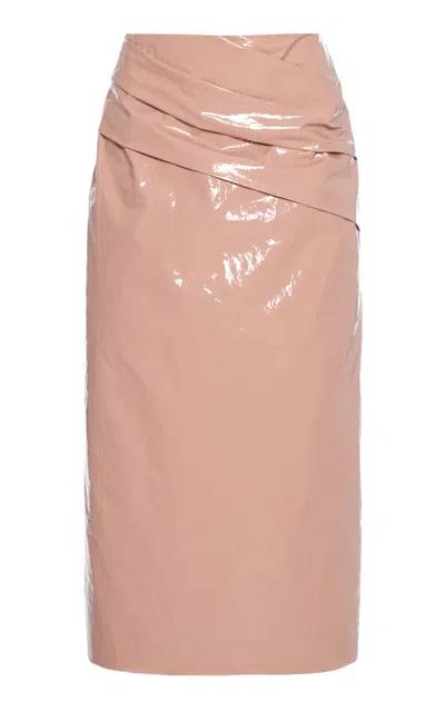 Del Core Ruched Lacquared Cotton Midi Skirt In Light Pink