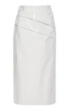 Del Core Ruched Lacquared Cotton Midi Skirt In White