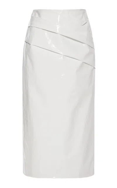 Del Core Ruched Lacquared Cotton Midi Skirt In White