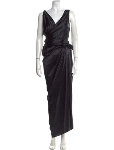 Pre-owned Del Core Silk Long Dress In Black