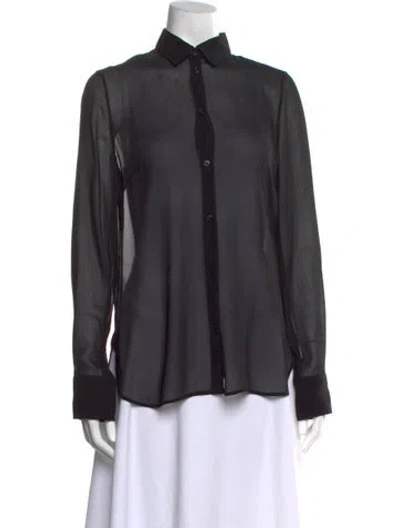 Pre-owned Del Core Silk Long Sleeve Button-up Top W/ Tags In Gray