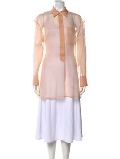 Pre-owned Del Core Silk Long Sleeve Button-up Top W/ Tags In Pink