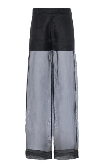 Del Core Silk Organza Wide-leg Pants In Black