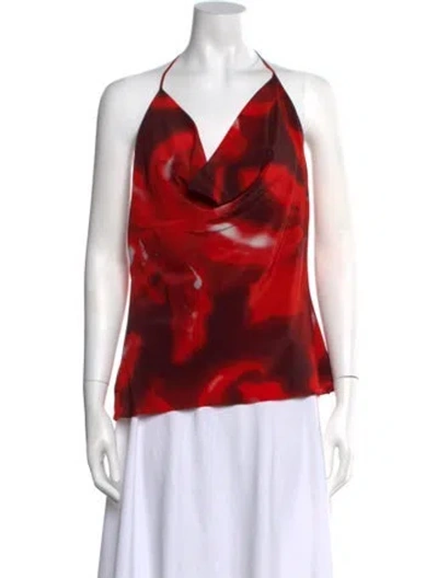 Pre-owned Del Core Silk Printed Top W/ Tags In Red