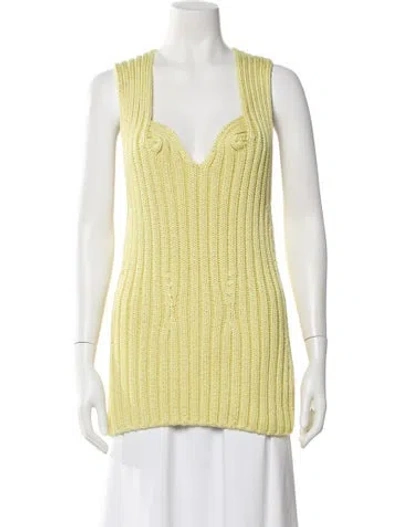Pre-owned Del Core Silk V-neck Top W/ Tags In Yellow