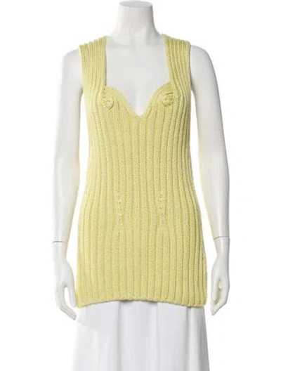 Pre-owned Del Core Silk V-neck Top W/ Tags In Yellow