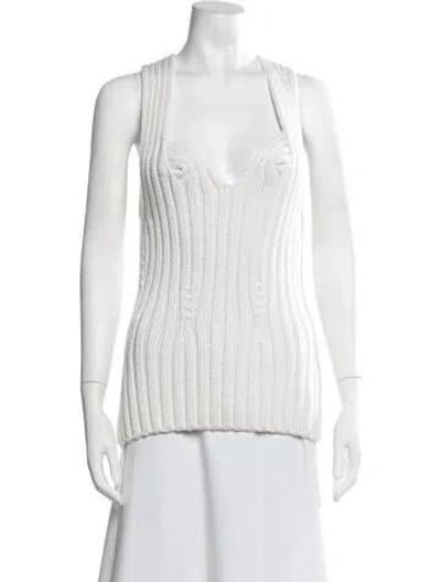 Pre-owned Del Core Silk V-neck Top In White