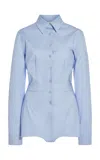 Del Core Stretch-cotton Poplin Shirt Bodysuit In Light Blue