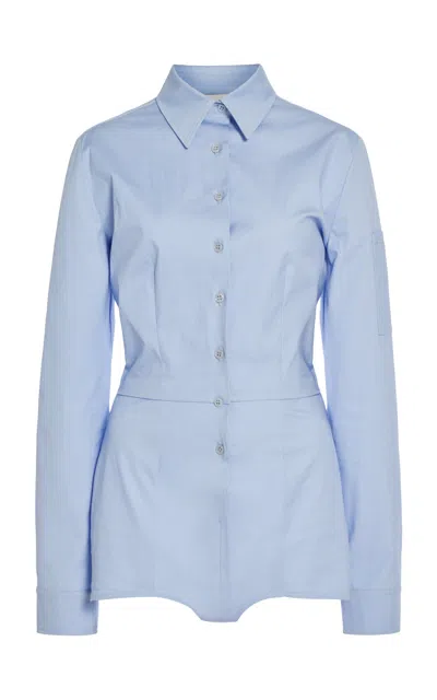 Del Core Stretch-cotton Poplin Shirt Bodysuit In Light Blue