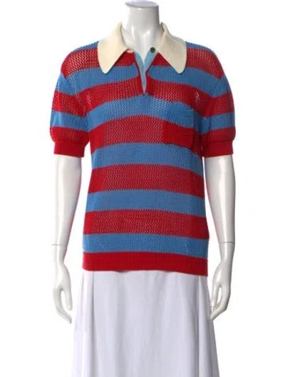 Pre-owned Del Core Striped V-neck Sweater In Red