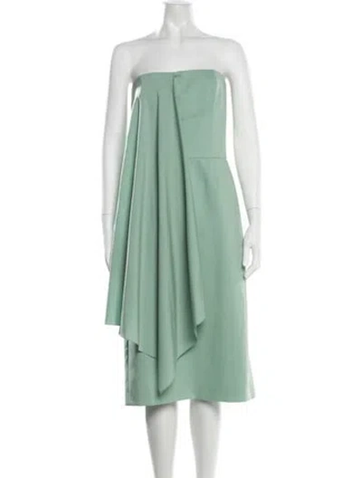 Pre-owned Del Core Virgin Wool Midi Length Dress W/ Tags In Green