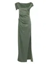 Del Core Asymmetric Satin Maxi Dress In Green