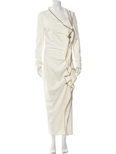 Pre-owned Del Core V-neck Long Dress In Neutrals