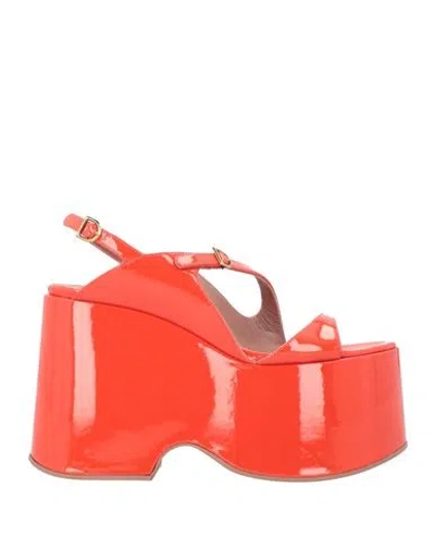 Del Core Woman Sandals Red Size 10 Leather In Orange