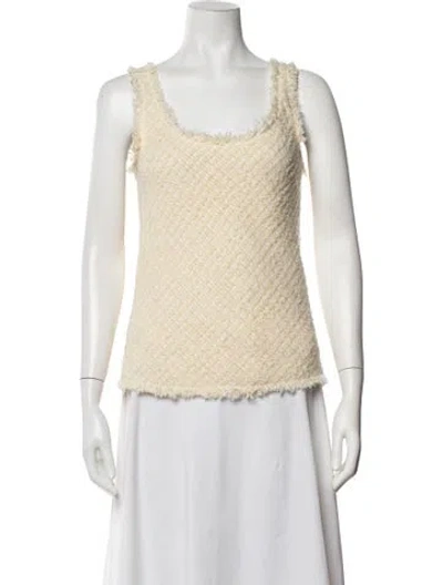 Pre-owned Del Core Wool Tweed Pattern Top In Neutrals/yellow