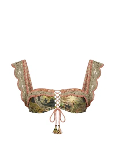 Del Maar Akal Crochet-detail Bikini Top In Brown