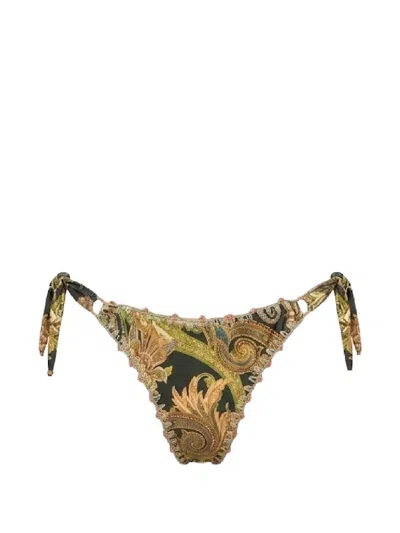 Del Maar Akal Paisley-print Crochet-trim Bikini Bottoms In Yellow