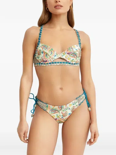 Del Maar Aqueme Crocheted Printed Bikini Top In Neutral
