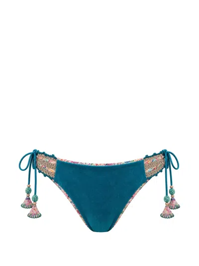 Del Maar Aqueme Reversible Crochet-trim Bikini Bottoms In Grün