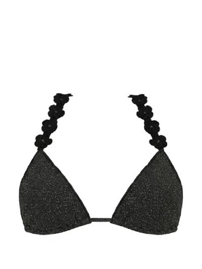Del Maar Arapy Crochet-flower Bikini Top In Black